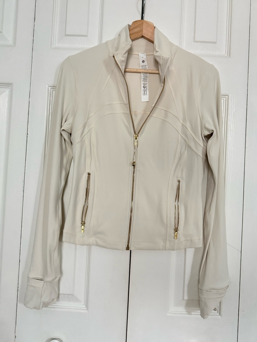 lululemon athletica Cream Zip Front Bomber Jacket with Gold Hardware